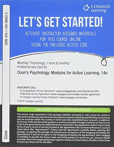 MindTap Psychology, 1 term (6 months) Printed Access Card for Coon/Mitterer/Martini's Psychology: Modules for Active Learning, 14th