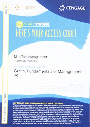 MindTap Management, 1 term (6 months) Printed Access Card for Griffin's Fundamentals of Management, 9th