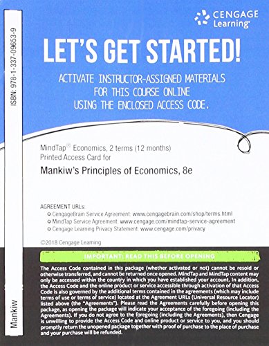 MindTap Economics, 2 terms (12 months) Printed Access Card for Mankiw's Principles of Economics, 8th