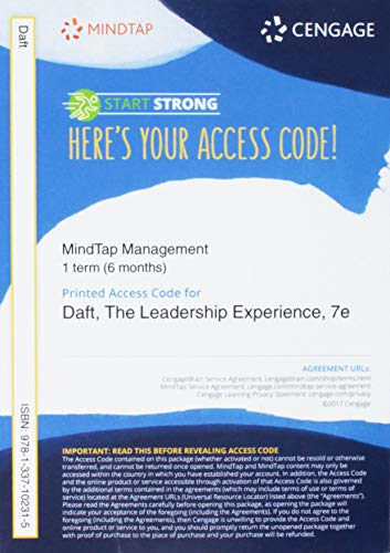 MindTap Management, 1 term (6 months) Printed Access Card for Daft's The Leadership Experience, 7th