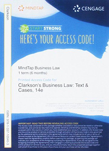 MindTap Business Law, 1 term (6 months) Printed Access Card for Clarkson/Miller/Cross' Business Law: Text and Cases