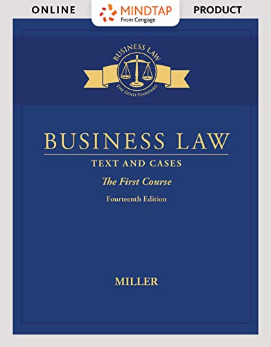 MindTap Business Law, 1 term (6 months) Printed Access Card for Miller's Business Law: Text & Cases - The First Course, 14th