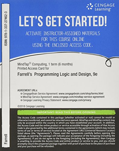 MindTap Programming, 1 term (6 months) Printed Access Card for Farrell's Programming Logic and Design, 9th