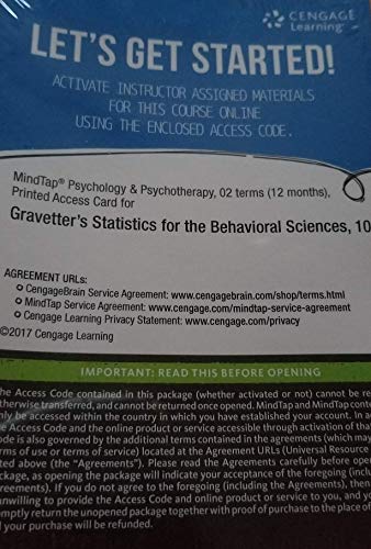 MindTap Psychology, 2 terms (12 months) Printed Access Card for Gravetter/Wallnau's Statistics for The Behavioral Sciences