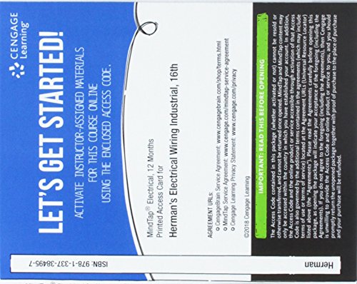 MindTap Electrical, 2 terms (12 months) Printed Access Card for Hermanâ€™s Electrical Wiring Industrial, 16th