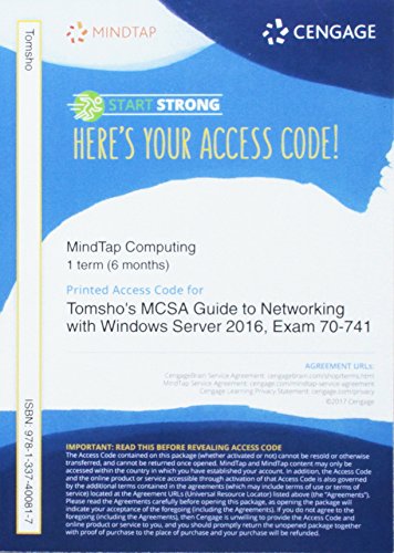 MindTap Networking, 1 term (6 months) Printed Access Card for Tomsho's MCSA Guide to Networking with Windows ServerÂ® 2016, Exam 70-741