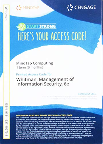 MindTap for Whitman/Mattord's Management of Information Security, 1 term Printed Access Card