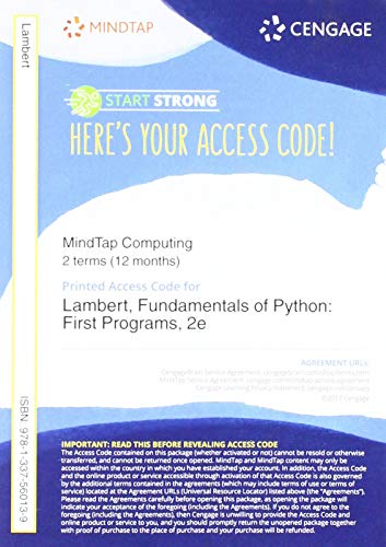 MindTap Computer Science, 1 term (6 months) Printed Access Card for Lambert's Fundamentals of Python: First Programs, 2nd