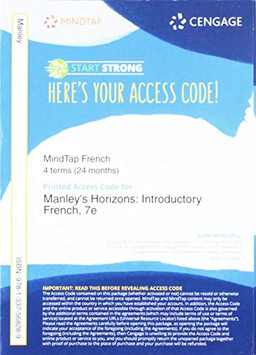 MindTap French, 4 terms (24 months) Printed Access Card for Manley/Smith/McMinn-Reyna/PrÃ©vostâ€™s Horizons, Student Edition: Introductory French