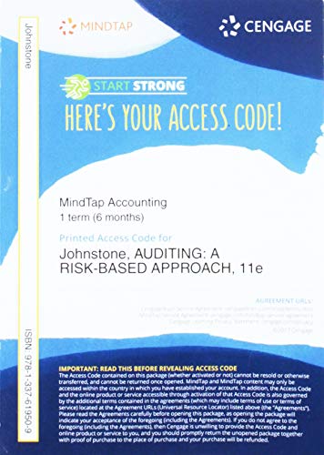 MindTap Accounting, 1 term (6 months) Printed Access Card for Johnstone/Gramling/Rittenberg's Auditing: A Risk Based-Approach, 11th