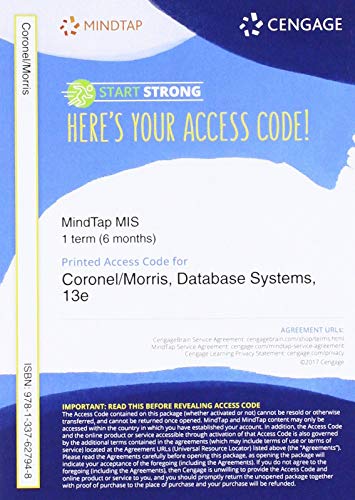 MindTap for Coronel/Morris' Database Systems: Design, Implementation, & Management, 1 term Printed Access Card