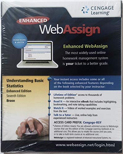 WebAssign Printed Access Card for Brase/Brase's Understanding Basic Statistics, Enhanced, 7th Edition, Single-Term