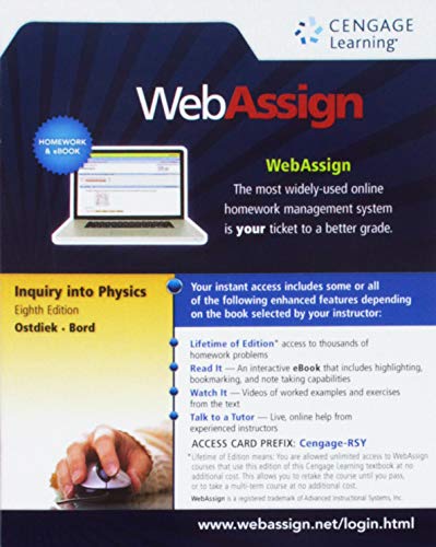 WebAssign Printed Access Card for Ostdiek/Bord's Inquiry into Physics, 8th Edition, Single-Term