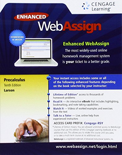 WebAssign Printed Access Card for Larson's Precalculus, 10th Edition, Single-Term