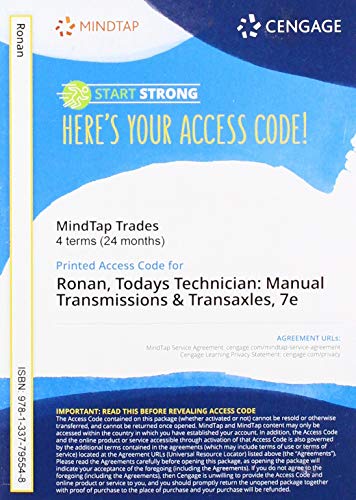 MindTap for Erjavec/Ronan's Today's Technician: Manual Transmissions and Transaxles, 4 terms Printed Access Card