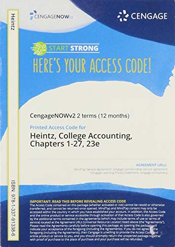 CNOWv2 for Heintz/Parry's College Accounting, Chapters 1-27, 2 terms Printed Access Card