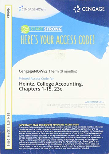 CNOWv2 for Heintz/Parry's College Accounting, Chapters 1- 15, 1 term Printed Access Card
