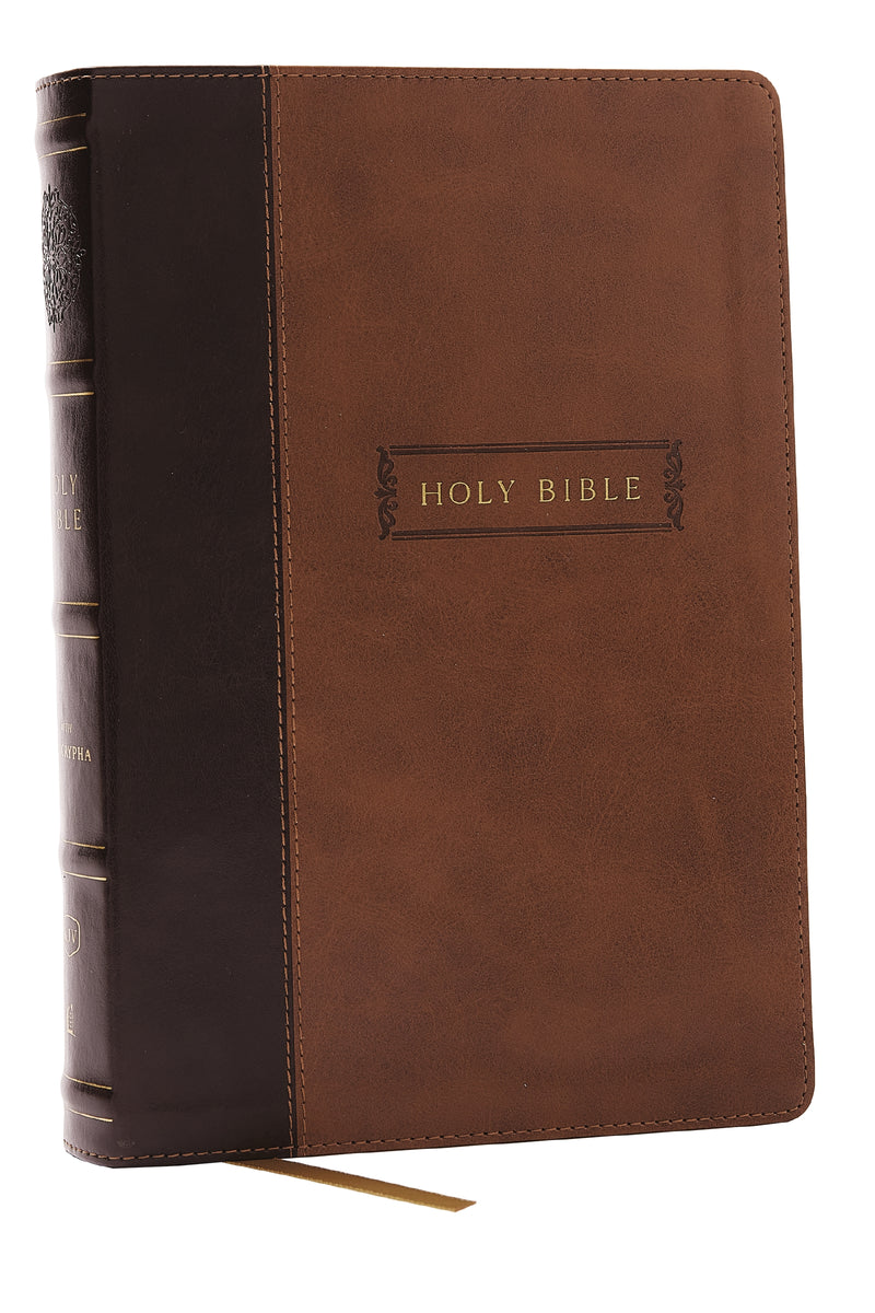 KJV Holy Bible with Apocrypha and 73,000 Center-Column Cross References, Brown Leathersoft, Red Letter, Comfort Print: King James Version