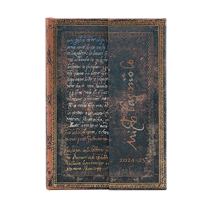 Paperblanks | 2024–2025 Weekly Planner | Michelangelo, Handwriting | Embellished Manuscripts Collection | 18-Month | Mini | Horizontal | Wrap | 208 Pg | 80 GSM