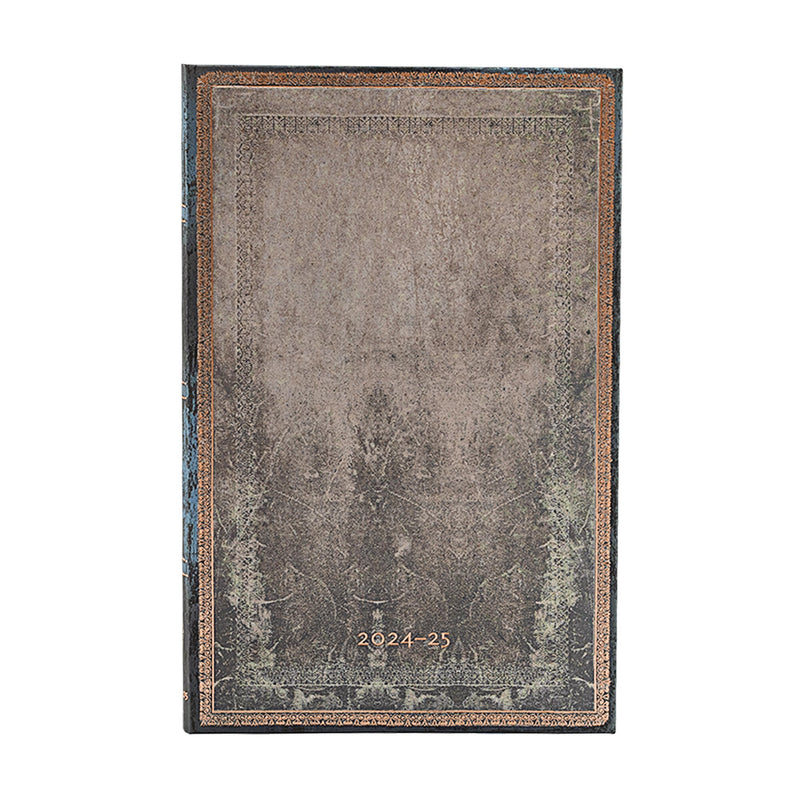 Paperblanks | 2024–2025 Weekly Planner | Dove Grey | Old Leather Collection | 18-Month | Maxi | Vertical | Elastic Band | 208 Pg | 80 GSM
