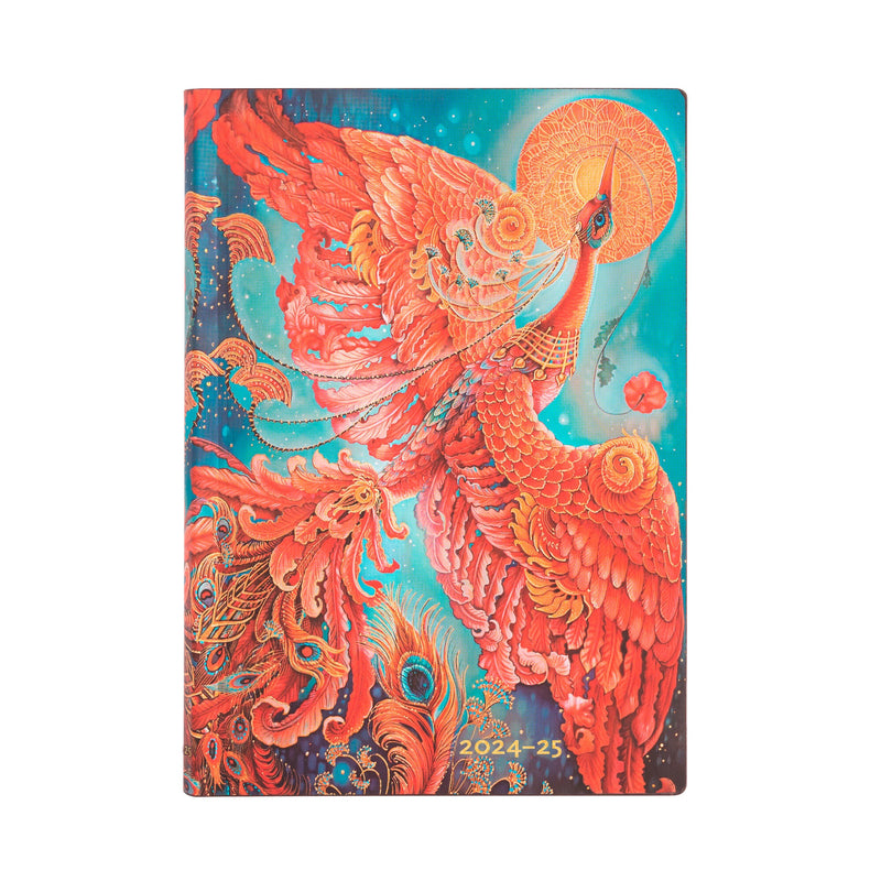 Paperblanks | 2024–2025 Weekly Planner | Firebird | Birds of Happiness | 18-Month Flexis | Midi | Horizontal | Elastic Band | 224 Pg | 80 GSM