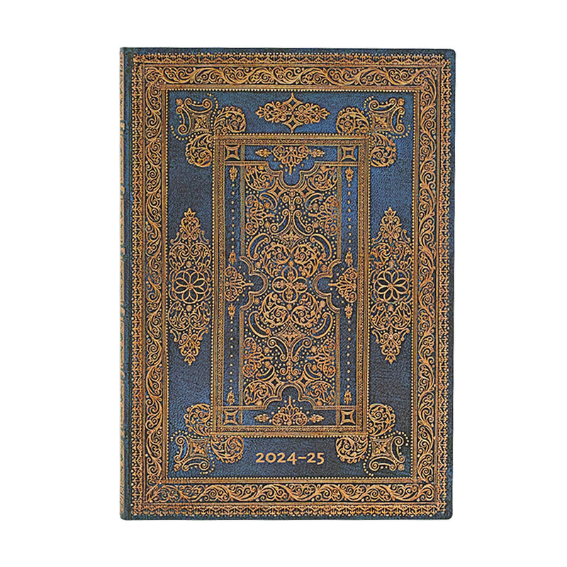 Paperblanks | 2024–2025 Weekly Planner | Blue Luxe | Luxe Design | 18-Month Flexis | Midi | Horizontal | Elastic Band | 224 Pg | 80 GSM