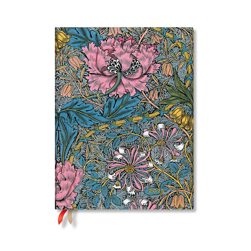 Paperblanks | 2025 Daily Planner | French | Morris Pink Honeysuckle | William Morris | 12-Month | Mini | Elastic Band | 416 Pg | 80 GSM