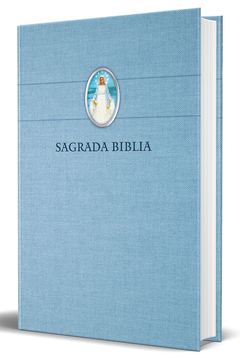 Biblia Católica en español con Virgen Milagrosa en cubierta / Catholic Bible in Spanish Hardcover, Blue