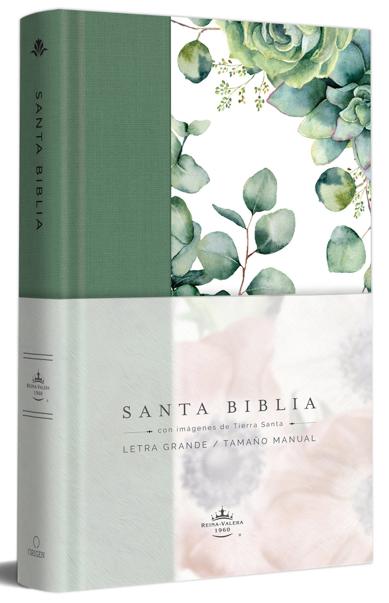 Biblia RVR 1960 letra grande Tapa dura y tela verde con flores tamaÃ±o manual / B ible RVR 1960 Handy Size Large Print Hardcover Cloth with Green Floral