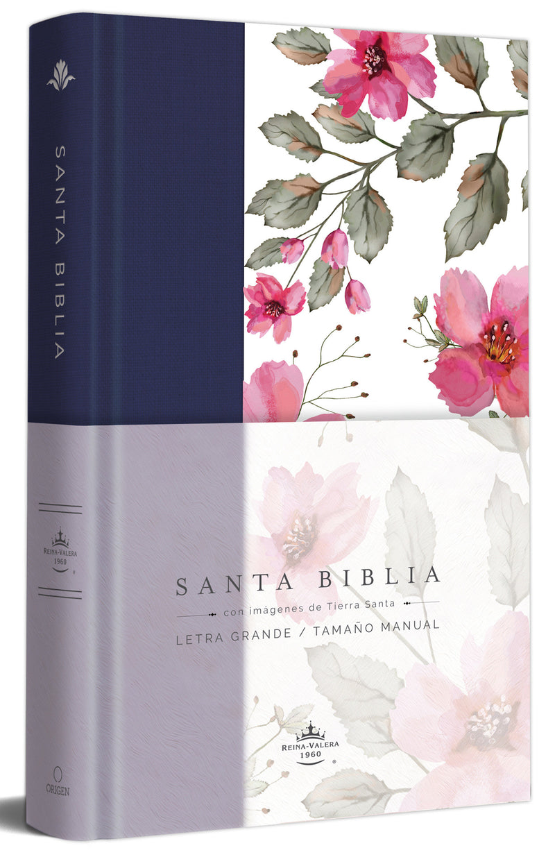 Biblia RVR 1960 letra grande. Tapa dura tela azul púrpura con flores tamaño manual / Bible RVR 1960 Handy Size Hardcover Cloth with Purple Blue Flowers