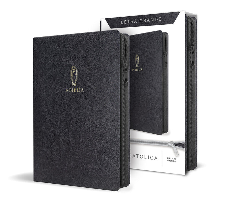 La Biblia Católica letra y tamaño grande. Símil piel negra, cremallera / Catholic Bible in spanish Black Leathersoft with Zipper