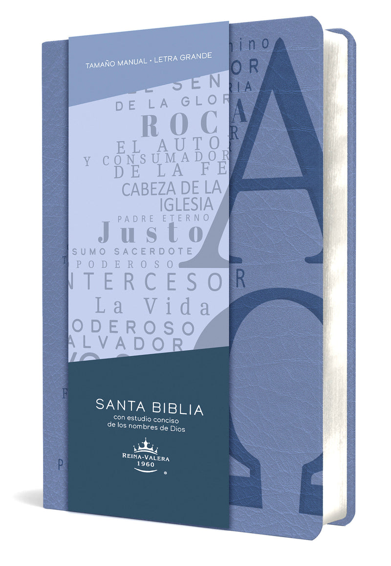 Biblia RVR 1960 letra grande tamaño manual, símil piel azul celeste con nombres de Dios / Spanish Bible RVR 1960 Handy Size Large Print Leathersoft Soft Blue