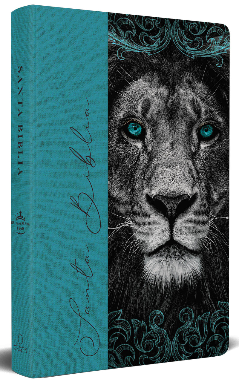 Biblia RVR 1960 letra grande, tamaño manual, tapa dura de tela León aguamarina /  Spanish Bible RVR 1960 Handy Size Large Print Hardcover Cloth Lion Aquamarin