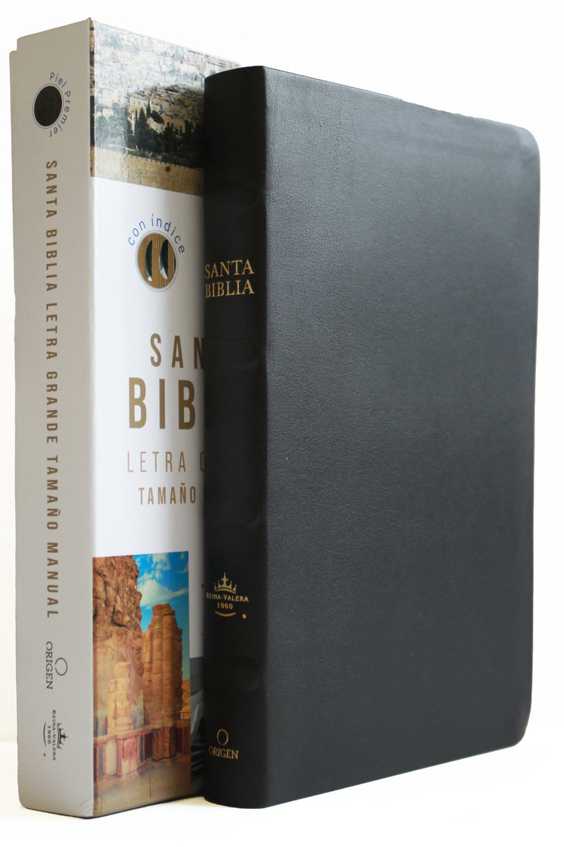 Biblia Reina Valera 1960 letra grande. Piel Premier negro, índice, tamaño manual/ Spanish Bible RVR 1960 Handy Size, Large Print, Index Tabs, Bonded Leather B