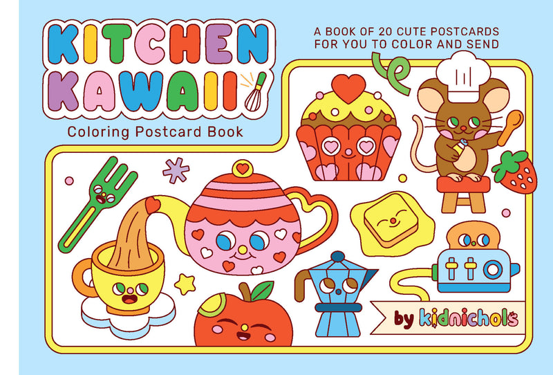 Kitchen Kawaii Coloring Postcard Book: 20 cute postcards for you to color and send