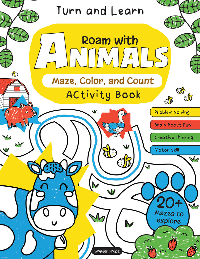 Turn and Learn, Roam with Animals: Maze, Color and Count Activity Book