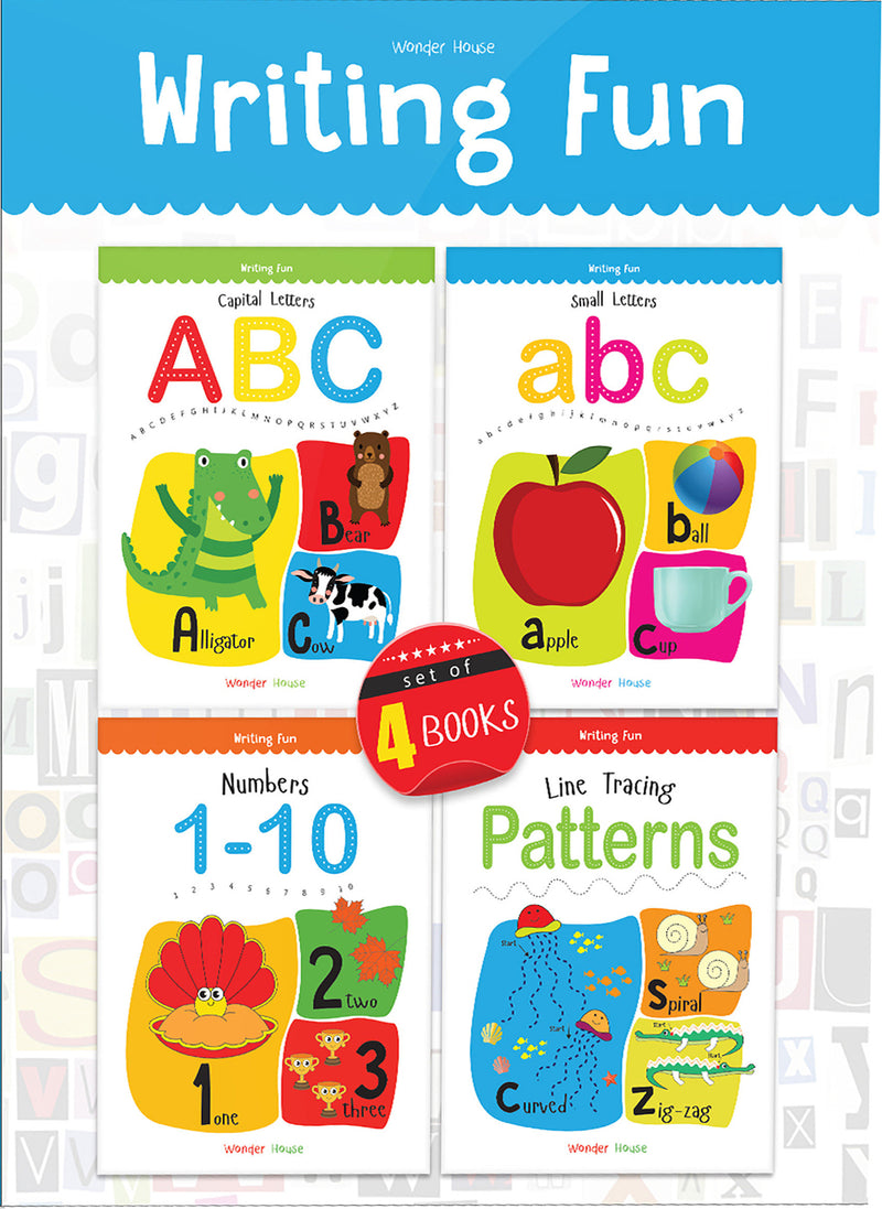 Writing Practice Boxset: Pack of 4 Books (Writing Fun: Write And Practice Capital Letters, Small Letters, Patterns and Numbers 1 to 10)