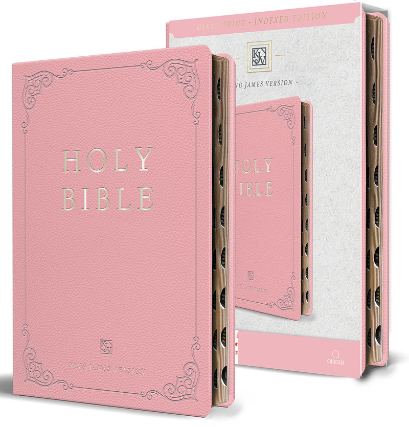 KJV Holy Bible, Giant Print Thinline Large format, Pink Premium Imitation Leather with Ribbon Marker, Red Letter, and Thumb Index 