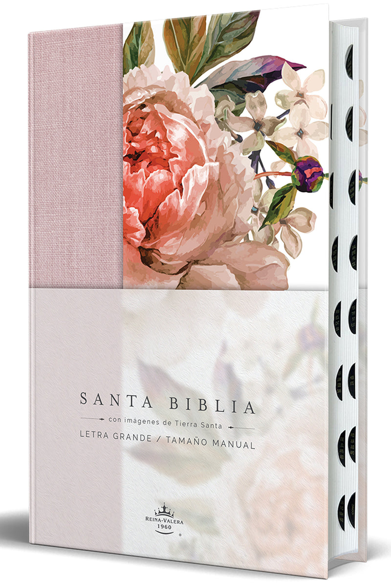 Biblia Reina Valera 1960 letra grande. Tela rosada con flores, manual con índice / Spanish Bible RVR 1960, Large Print, Pink Floral Cloth with Index