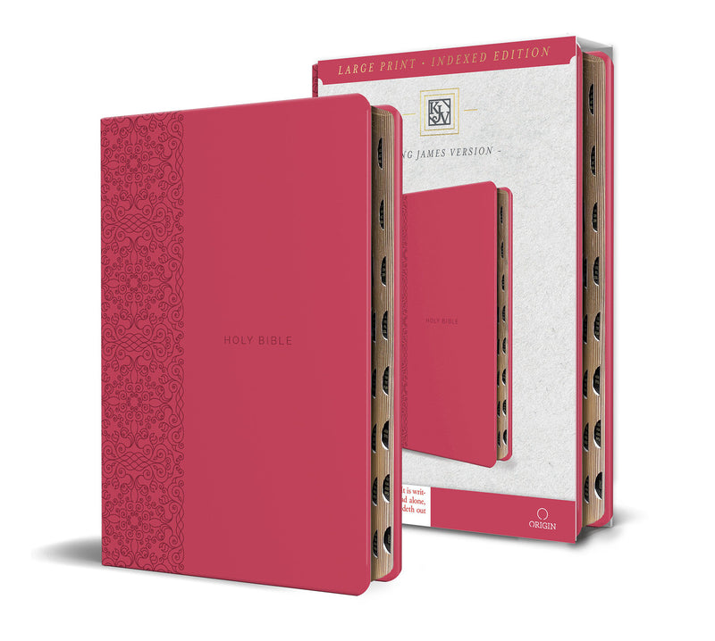 KJV Holy Bible, Large Print Medium format, Fuchsia Faux Leather w/Ribbon Marker,  Red Letter, thumb Index