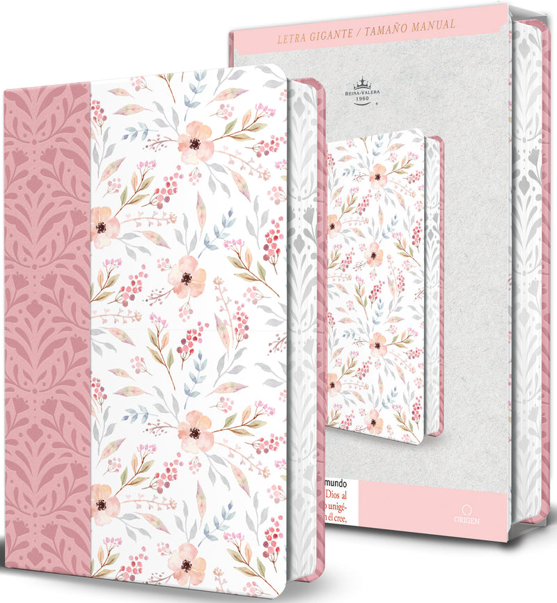 Biblia RVR 1960 Letra gigante, símil piel rosada con flores (Edición cantos pintados / Spanish Bible RVR 1960 Giant Print Handy Size Leathersoft Pink floral