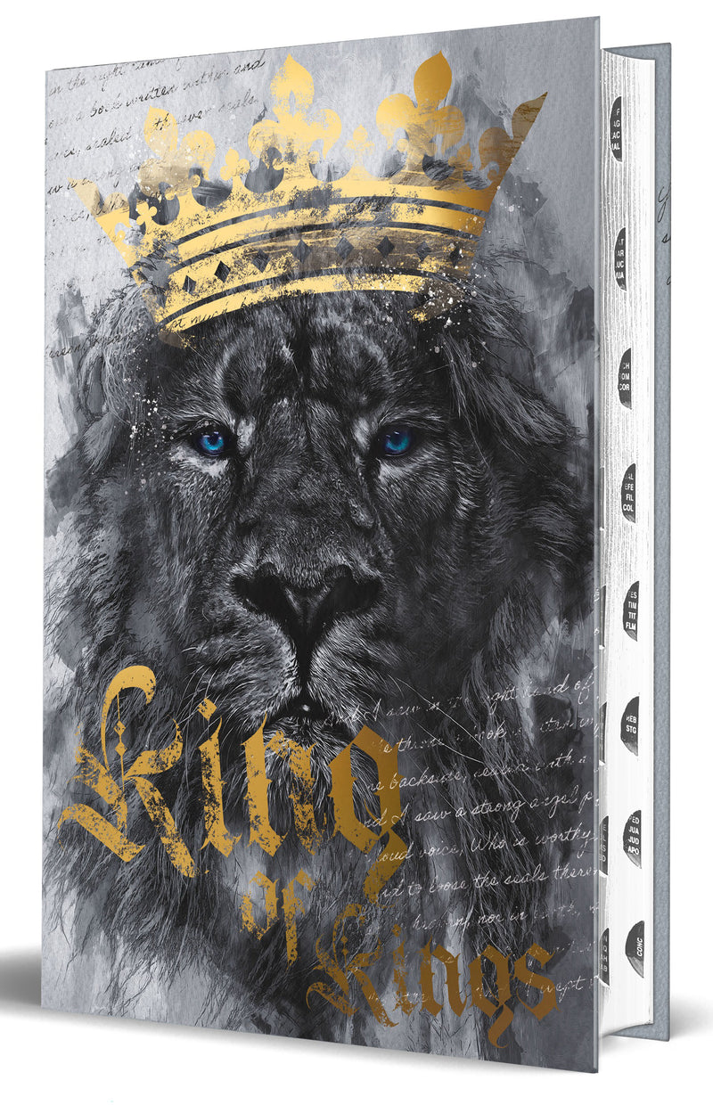 KJV Holy Bible, Large Print, Handy Size format, Hardcover, Lion King of Kings, Thumb Index, Ribbon Marker, and Red Letter