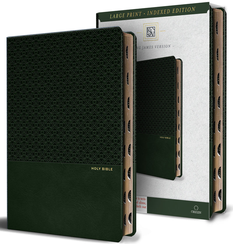 KJV Holy Bible, Large Print, Handy Size Format, Green Premium Imitation Leather with Ribbon Marker, Red Letter, Thumb Index