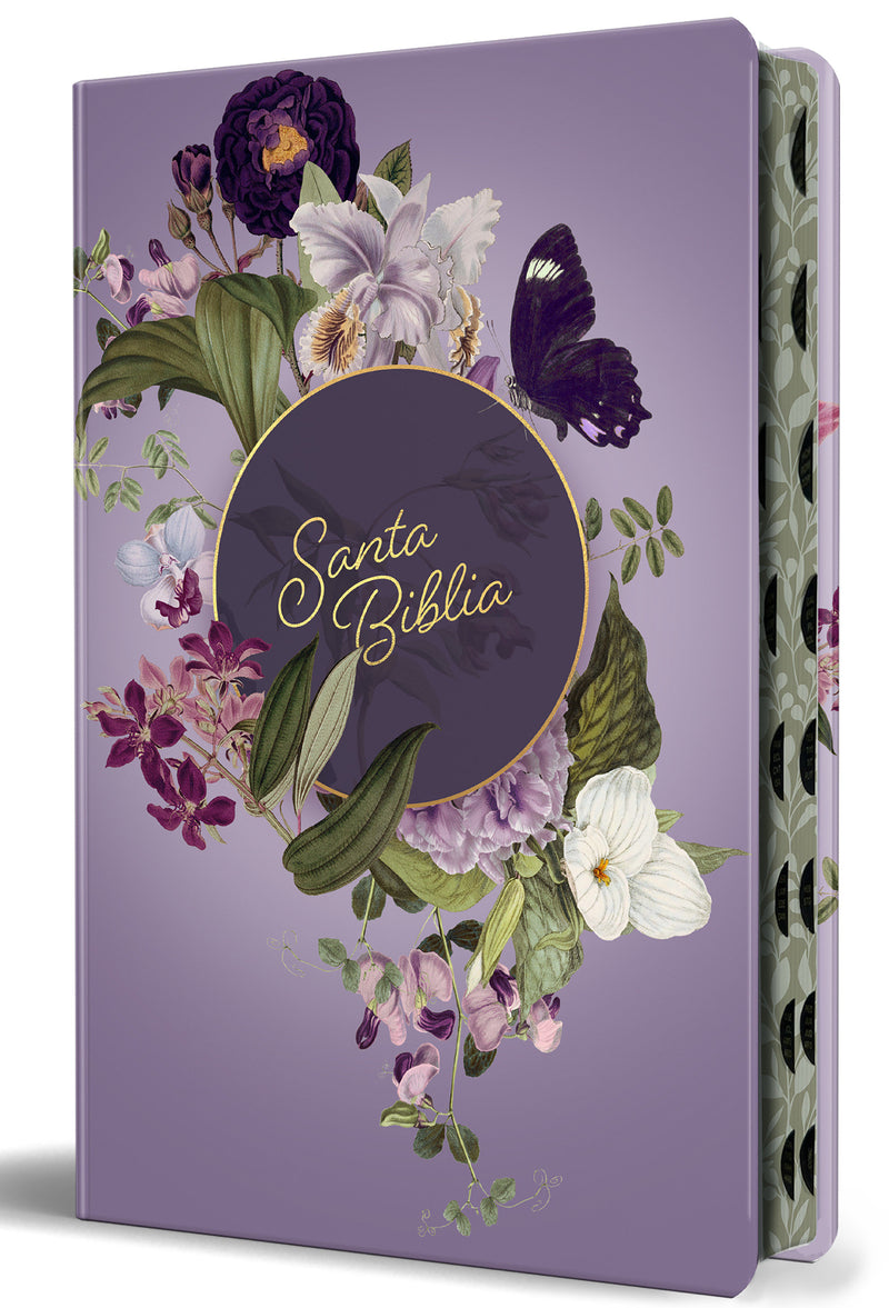 Biblia Reina Valera letra gigante, tapa dura flores morada con cantos pintados e índice / Spanish Bible Reina Valera Giant Print, Hardcover Purple Flowers with