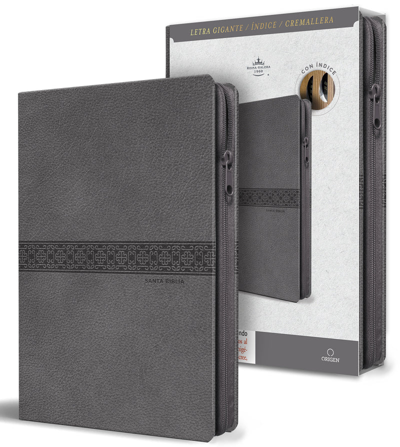 RVR 1960 Tamaño manual Letra gigante piel gris con cremallera e índice / Spanish Bible RVR 1960 Giant Print, Gray Leathersoft with Zipper and Index