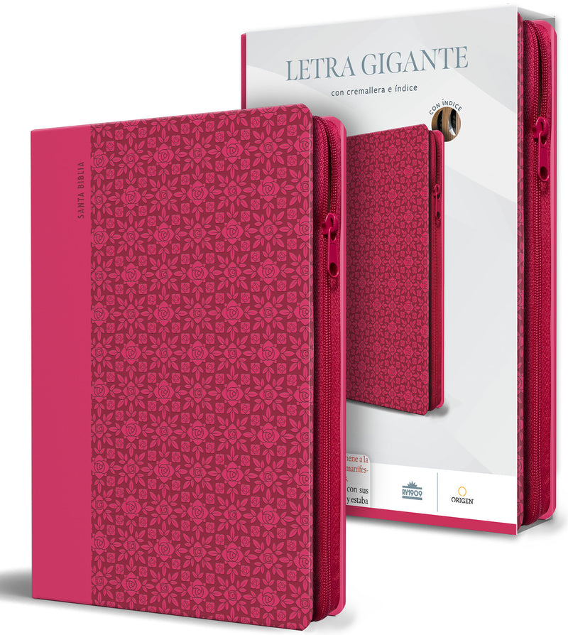 Biblia Reina Valera letra gigante, símil piel rosada con cremallera e índice / Spanish Bible Reina Valera Giant Print, Pink Leathersoft with Zipper and Index