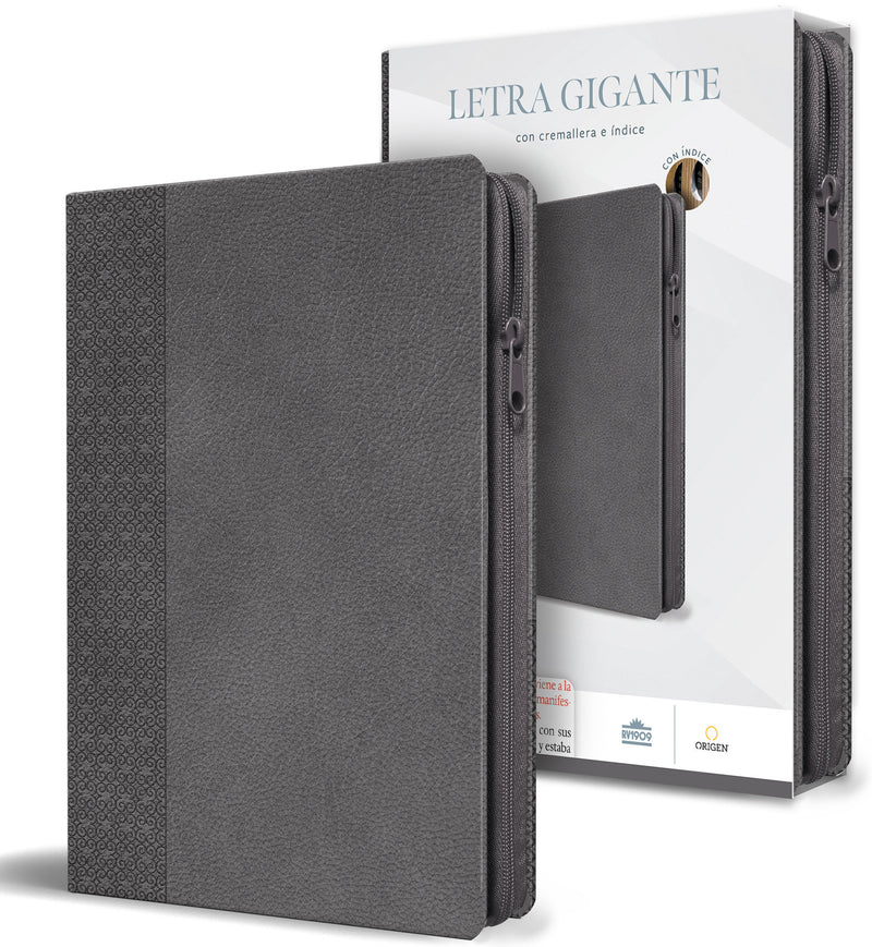 Biblia Reina Valera letra gigante, símil piel gris con cremallera e índice / Spanish Bible Reina Valera Giant Print, Gray Leathersoft with Zipper and Index