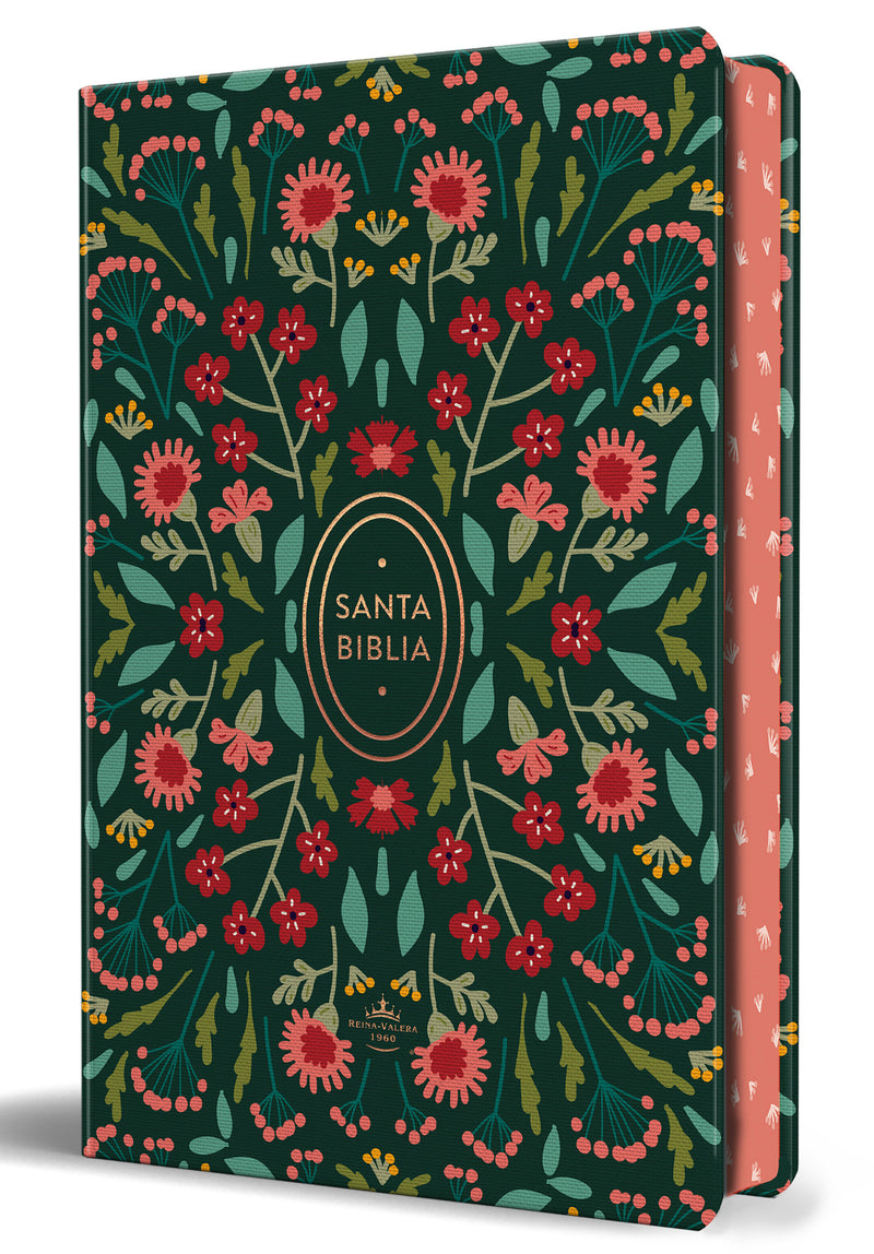 Santa Biblia RVR 1960 letra grande tamaño manual, tapa dura verde con flores rosadas / Spanish Bible RVR 1960 Handy Size Large Print Green HC with Pink