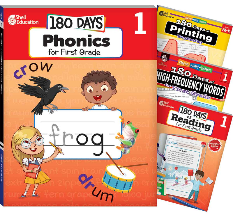 180 Days: Phonics, High-Frequency Words, Reading 2nd Edition, and Printing: Grade 1: 4-Book Set