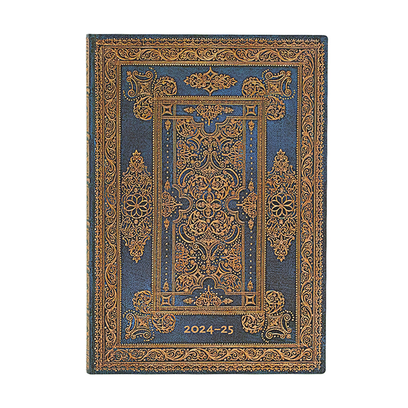 Paperblanks | 2024–2025 Weekly Planner | Blue Luxe | Luxe Design | 18-Month Flexis | Midi | Horizontal | Elastic Band | 224 Pg | 80 GSM